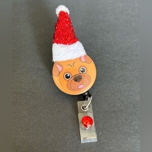 Christmas Santa Puppy Dog Retractable Badge Reel With Alligator Clip Holiday